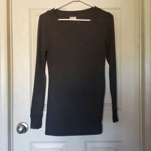 Grey Long V-Neck Sweater L